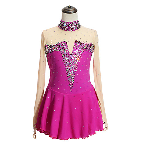 

Figure Skating Dress Women's Girls' Ice Skating Dress Rose Red Spandex High Elasticity Competition Skating Wear Patchwork Crystal / Rhinestone Long Sleeve Ice Skating Figure Skating / Kids