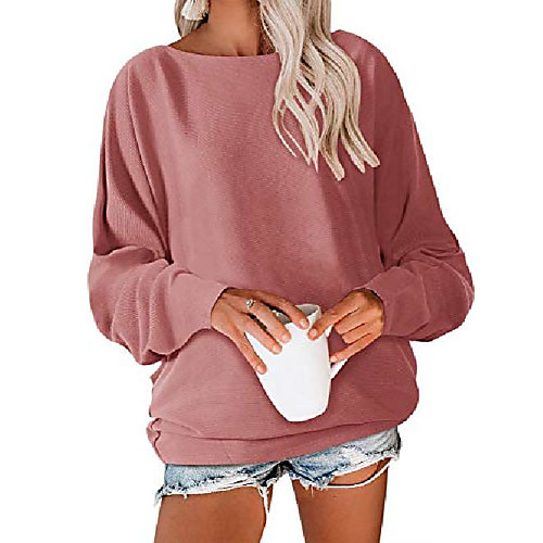 

womens oversized crewneck sweater casual batwing long sleeve knit tunic blouse pullover tops (x-large, pink)