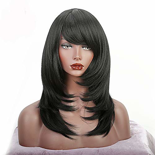 

short wig with oblique bang natural yaki straight synthetic wigs for women black wig heat resistant natural fiber