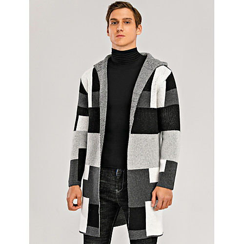 

Men's Color Block Cardigan Long Sleeve Sweater Cardigans Hooded Green Gray
