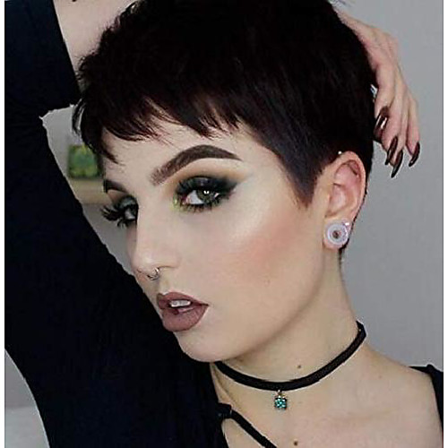 

short cut wigs synthetic non-lace short pixie wigs with bangs pixie cut wig (short straight-natural black)