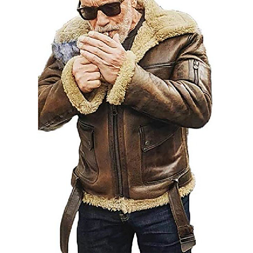 

men's fur jacket motorcycle shearling suede stand collar vintage coat