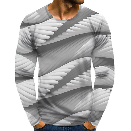

Men's T shirt 3D Print Graphic Plus Size Print Long Sleeve Daily Tops White