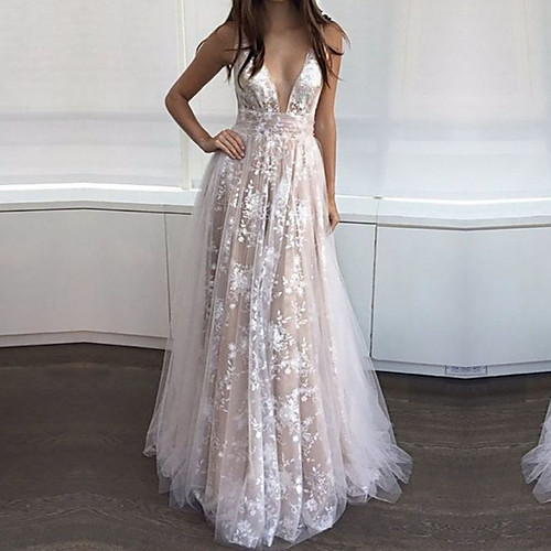 

Women's Strap Dress Maxi long Dress Beige Sleeveless Solid Color Backless Lace Summer V Neck Sexy 2021 S M L XL XXL
