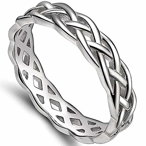 

4mm stainless steel celtic knot eternity wedding engagement band ring (silver, 10)