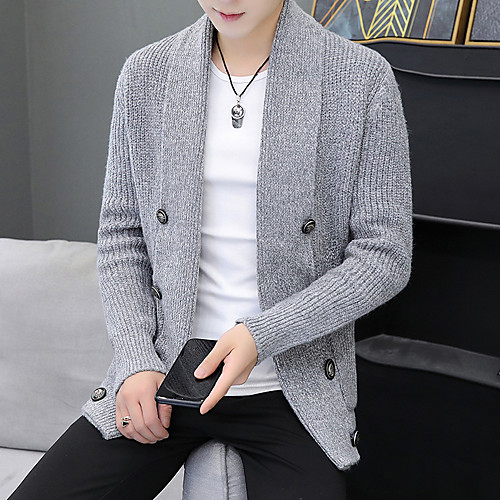 

Men's Stylish Solid Color Pullover Long Sleeve Sweater Cardigans V Neck Winter Light gray Dark Gray