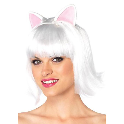 

costumes kitty kat bob wig with attached ears w adjustable elastic strap, white, one size