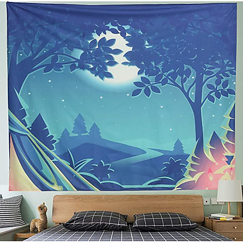 

Wall Tapestry Art Decor Blanket Curtain Picnic Tablecloth Hanging Home Bedroom Living Room Dorm Decoration Polyester Blue Forest