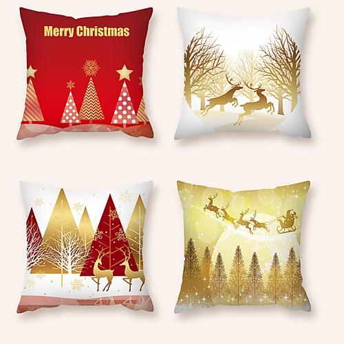 

Cushion Cover 4PCS Christmas Party Decoration Christmas Gift Short Plush Soft Decorative Square Throw Pillow Cover Cushion Case Pillowcase for Sofa Bedroom 45 x 45 cm (18 x 18) Superior Quality