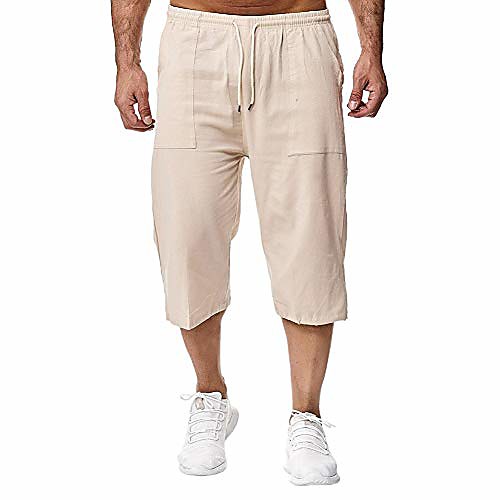 

men's capri shorts 3/4 loose fit below knee cargo short pants casual wide leg with pockets Breathable Soft Sports Outdoor Crop Trousers Calf-Length Drawstring Elastic Waist