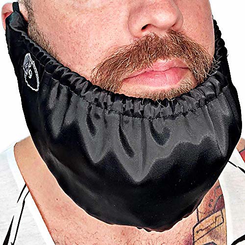 

beard bandana - mens bedtime bib made in usa - adjustable facial hair apron guard bonnet rag - (short string over ear)