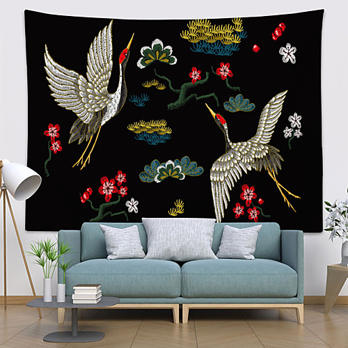 

Chinese Style Wall Tapestry Art Decor Blanket Curtain Hanging Home Bedroom Living Room Decoration Polyester Crane Flower Floral Plant