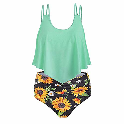 

sunflower tankini swimsuits, high waisted swim bottom with ruffle bandeau top beach bikini hot boho swimwear only left