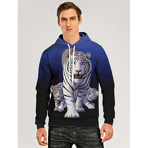 

Men's Pullover Hoodie Sweatshirt Animal Patterned Graphic 3D Front Pocket Hooded Daily 3D Print 3D Print Casual Hoodies Sweatshirts Long Sleeve Blue