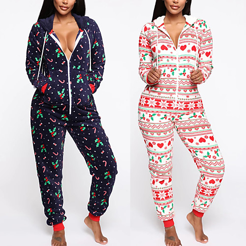 

Women's Zipper Front White Navy Blue Jumpsuit Geometric Print