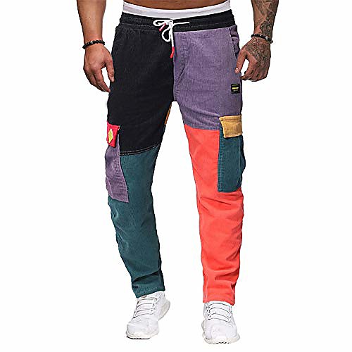 

men splicing corduroy overalls casual pocket sport work casual trouser pants