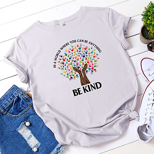 

Women's T-shirt Graphic Prints Print Round Neck Tops 100% Cotton Basic Basic Top White Black Blue