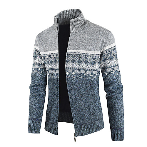 

Men's Zipper Front Knitted Striped Argyle Cardigan Long Sleeve Sweater Cardigans Stand Collar Fall Winter Wine Light gray Dark Gray