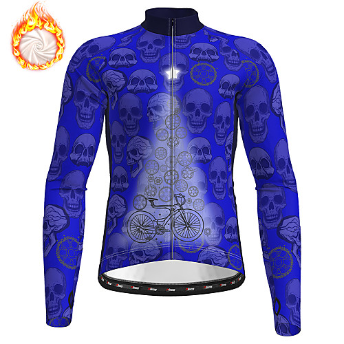 

21Grams Men's Long Sleeve Cycling Jersey Winter Fleece Polyester Blue Skull Christmas Bike Jersey Top Mountain Bike MTB Road Bike Cycling Fleece Lining Warm Quick Dry Sports Clothing Apparel