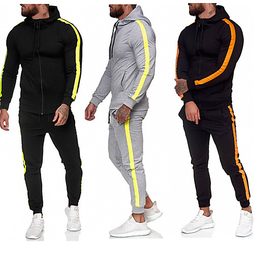 

Men's 2 Piece Full Zip Tracksuit Sweatsuit Street Casual 2pcs Long Sleeve Thermal Warm Breathable Soft Fitness Gym Workout Running Active Training Jogging Sportswear Normal Hoodie Black / Yellow