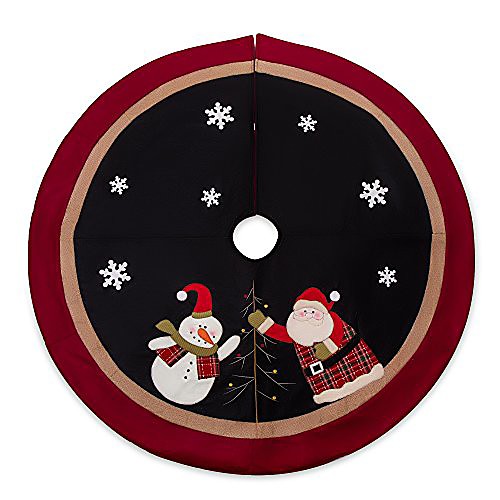 

48 christmas tree skirt with santa, burlap rustic xmas tree decorations skirts holiday ornaments,sonwman black with double edges