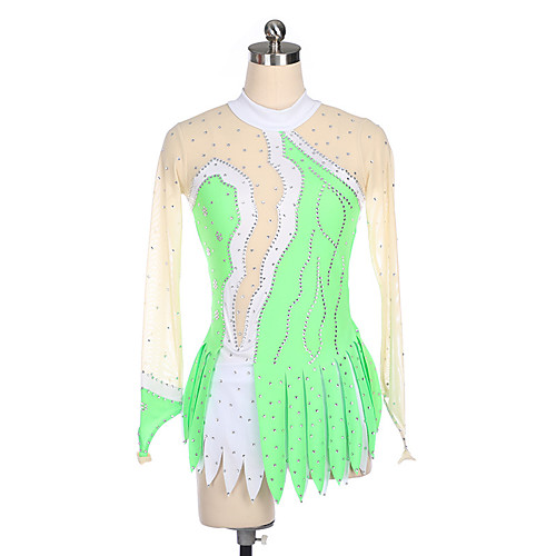 

21Grams Figure Skating Dress Women's Girls' Ice Skating Dress Blue Green Spandex High Elasticity Training Competition Skating Wear Crystal / Rhinestone Long Sleeve Ice Skating Figure Skating / Kids