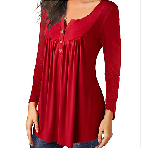 

Women's T-shirt Plain Long Sleeve Button Round Neck Tops Basic Basic Top White Black Blue
