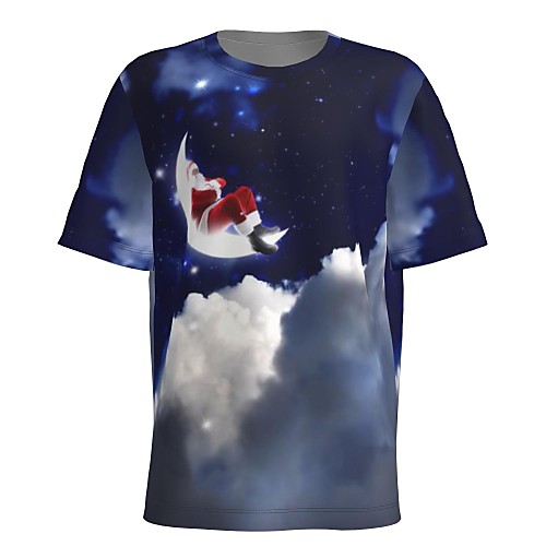 

Men's T shirt 3D Print Galaxy Graphic 3D Print Short Sleeve Christmas Tops Dusty Blue