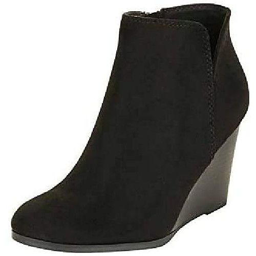 

womens wedge platform ankle boots stacked high heel pointed toe slip on elastic booties