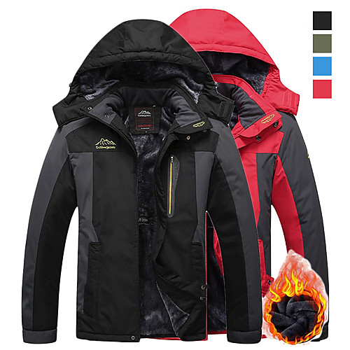 

Men's Hiking Jacket Ski Jacket Hiking Windbreaker Winter Outdoor Thermal Warm Windproof Breathable Rain Waterproof Hoodie Winter Jacket Top Fleece Single Slider Camping / Hiking Hunting Fishing Black