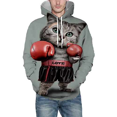 

Men's Pullover Hoodie Sweatshirt Cat Graphic 3D Front Pocket Hooded Daily 3D Print 3D Print Hoodies Sweatshirts Long Sleeve Gray