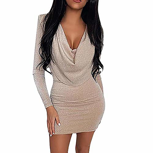 

perfectcoco women casual dresses sexy v neck sequins wrap ruched long sleeve nightclub party prom dress (xxl, silver)