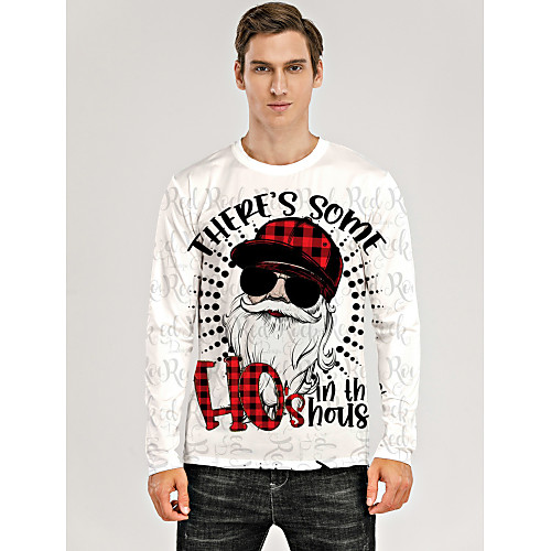 

Men's T shirt 3D Print Graphic 3D Letter Print Long Sleeve Christmas Tops White