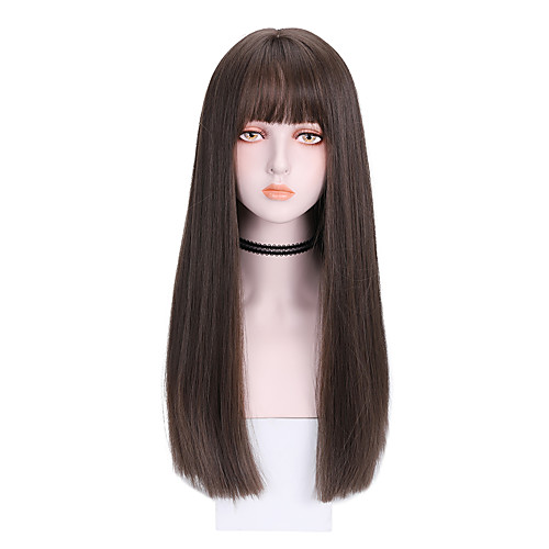 

Synthetic Wig Straight With Bangs Wig Medium Length Dark Brown Brown Black Synthetic Hair 20 inch Women's Soft Comfy Black Brown