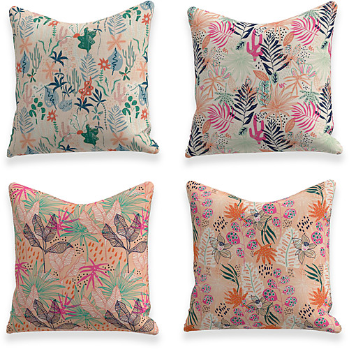 

Cushion Cover 4PCS Linen Soft Decorative Square Throw Pillow Cover Cushion Case Pillowcase for Sofa Bedroom 45 x 45 cm (18 x 18 Inch) Superior Quality Mashine Washable Floral Pattern
