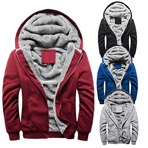 

Men's Hoodie Jacket Hunting Fleece Jacket Hiking Fleece Jacket Winter Outdoor Solid Color Thermal Warm Windproof Breathable Detachable Cap Jacket Zip Top Winter Jacket Cotton Single Slider Full