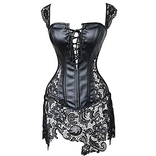 

women's gothic overbust vest corset with lace skirt 6xl