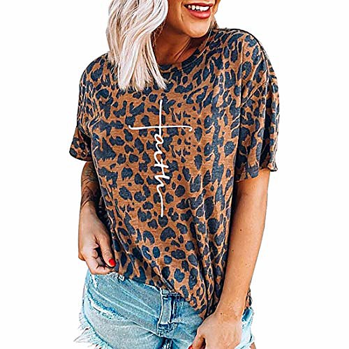 

women leopard print faith christian t shirt short sleeve graphic tees for religious believers