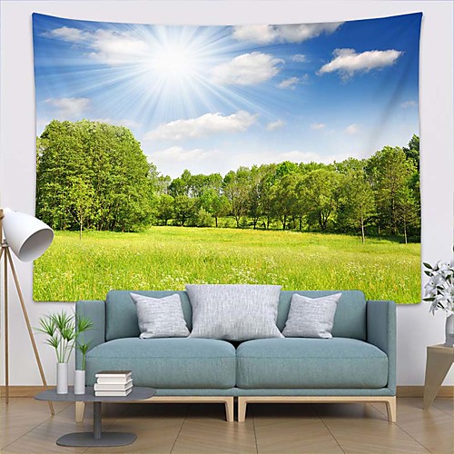 

Wall Tapestry Art Deco Blanket Curtain Picnic Table Cloth Hanging Home Bedroom Living Room Dormitory Decoration Polyester Fiber Plant Series Grass Trees Blue Sky White Clouds