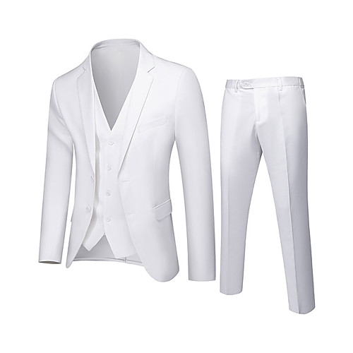 

White / Black / Purple Solid Colored Standard Fit Polyester Suit - Notch Single Breasted Two-buttons