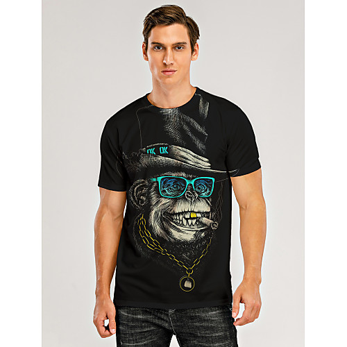 

Men's T shirt 3D Print Graphic 3D Animal Print Short Sleeve Daily Tops Black