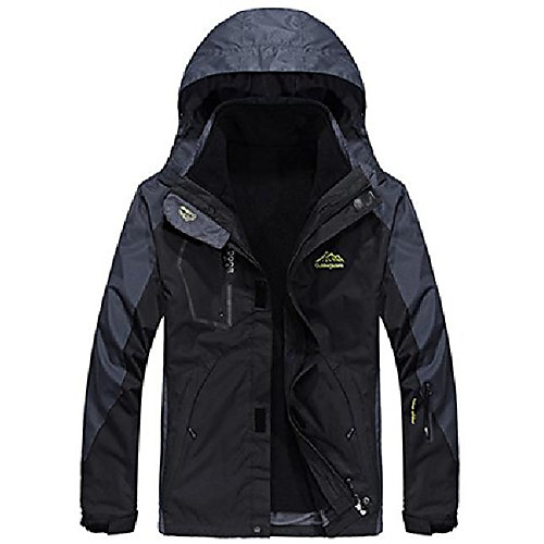 

men's 3 in 1 hooded jacket raincoat 2 pcs coat waterproof softshell with removable fleece liner (black,xl)