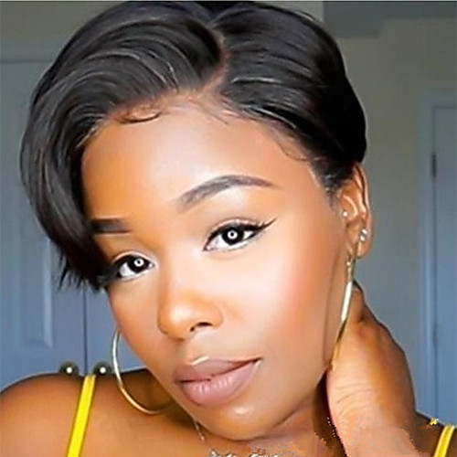 

Synthetic Wig kinky Straight Asymmetrical Short Bob Wig Short Black Synthetic Hair Women's Soft Cool Black
