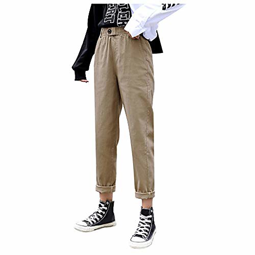 

women high waist pencil cropped pant slim fit casual trouser cargo pants khaki