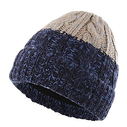 

girls womens thick cable knit cuff beanie hat colorblock warm fleece lined winter skull cap