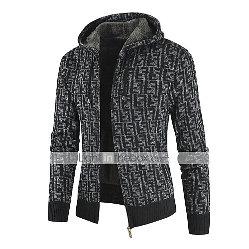 

Men's Zipper Front Knitted Front Pocket Color Block Sweater Long Sleeve Sweater Cardigans Hooded Fall Winter Blue Red Light gray