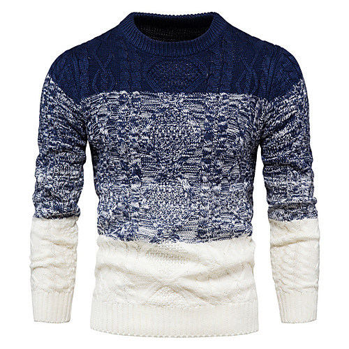 

Men's Color Block Pullover Long Sleeve Sweater Cardigans Crew Neck Wine Royal Blue Navy Blue