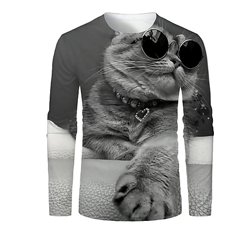 

Men's T shirt 3D Print Graphic 3D Animal Print Long Sleeve Daily Tops Gray