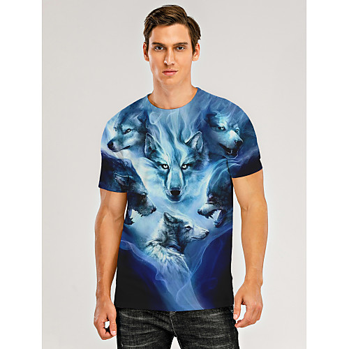 

Men's T shirt 3D Print Graphic 3D Animal Print Short Sleeve Daily Tops Navy Blue