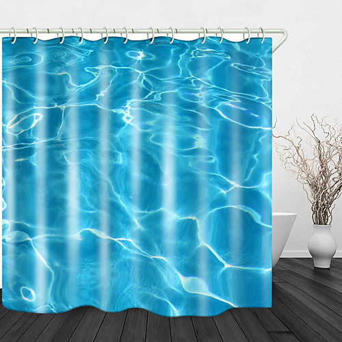 

Blue Wavy Sea Water Digital Printing Shower Curtain Shower Curtains Hooks Modern Polyester New Design